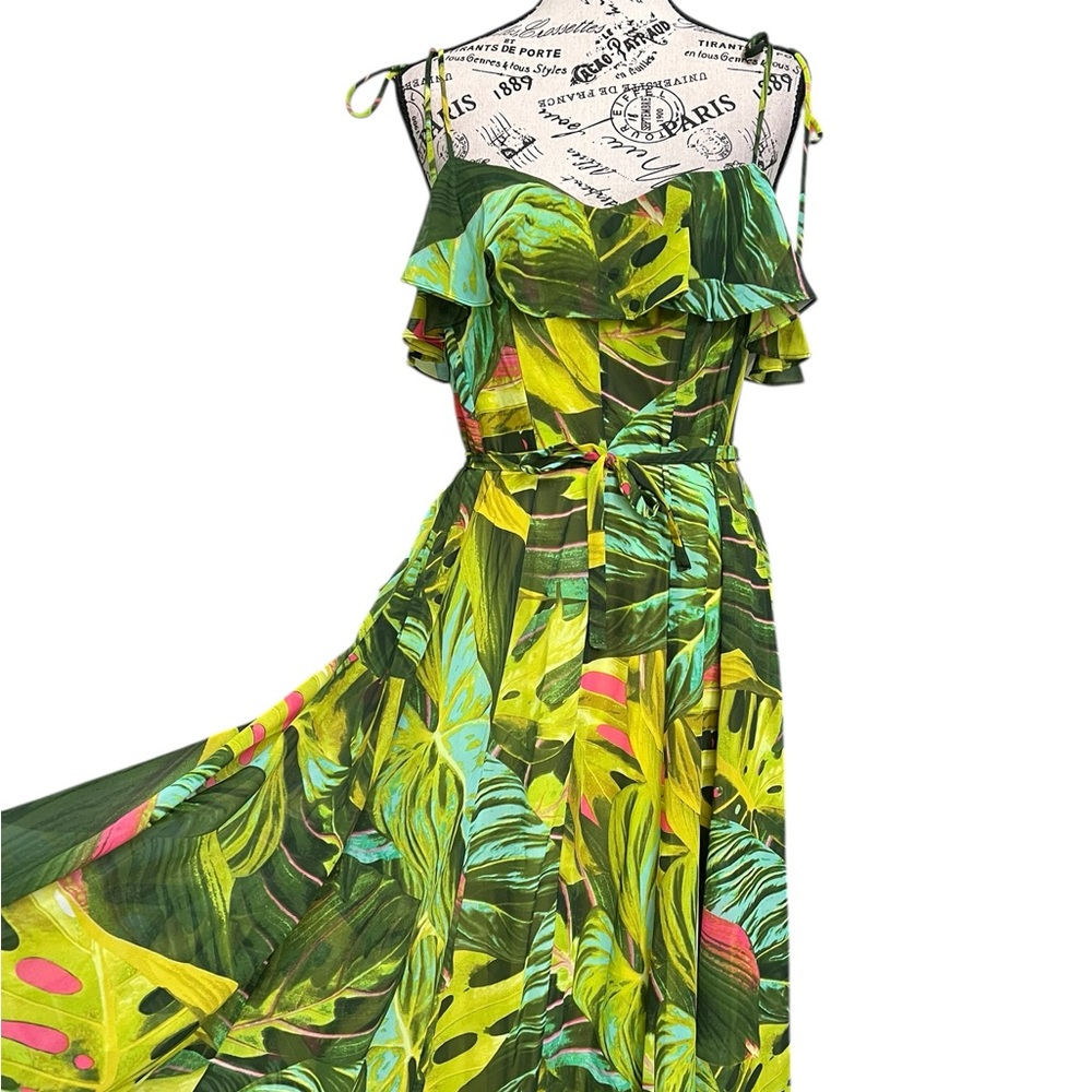 Tropical Leaf Print Maxi Dress
